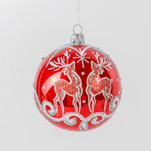 С2168/2 Стеклянный шар Олени 85 мм.,красный, Ёлочка