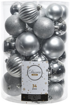 Набор пластиковых шаров Серебряная Коллекция mix, 34 шт, Kaemingk (023151)