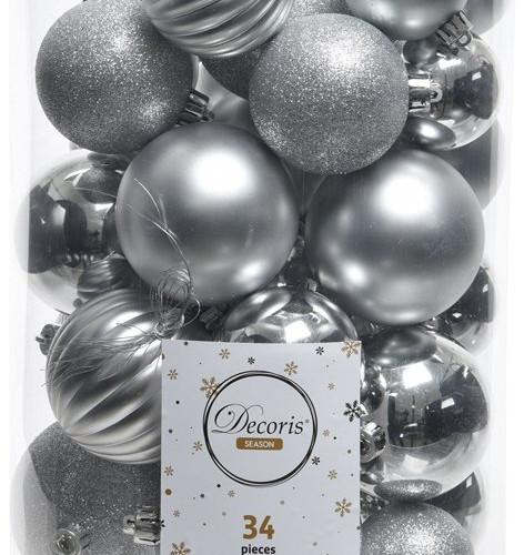Набор пластиковых шаров Серебряная Коллекция mix, 34 шт, Kaemingk (023151)