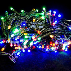 Светодиодная нить 26 м., 220V, 400 разноцветных LED ламп, контроллер, черный провод, Winner (m.01.5B.400-)