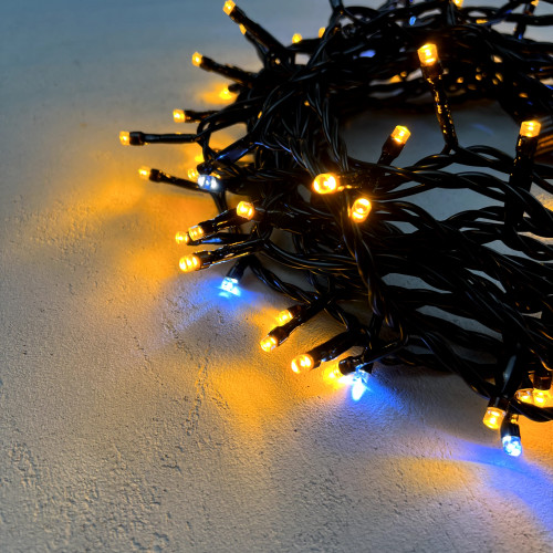 Светодиодная нить 100 желтых LED ламп с мерцанием, 10 м., 24В., черный провод ПВХ, LTC (PST100BLW-11-1Y)