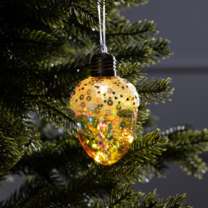 Ёлочный шар Жёлудь жёлтый 12 см., батарейки, 4 LED, свечение тёплое белое, Luazon Lighting (9594226)