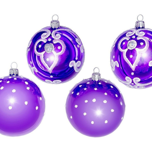 С1727/2 Набор стеклянных шаров Кудесник 4 шт., 75 мм.,фиолетовый,  Ёлочка
