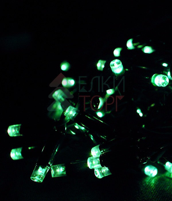 Светодиодная гирлянда Sealed мерцающая 10 м., 220V., 100 зеленых LED ламп, черный каучук, Beauty Led (LL100BL-1-2G)