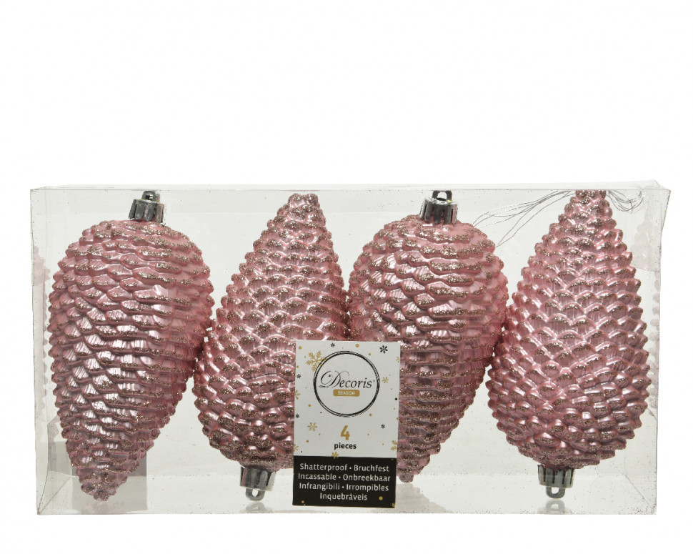 Пластиковая елочная игрушка Шишка розовая 12 см., 4 шт, Kaemingk (028523)