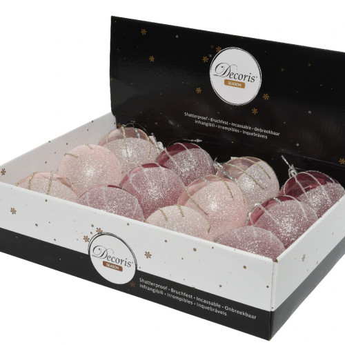 Набор пластиковых шаров Искры Любви 100 мм., розовый, 12 шт,  Kaemingk (020979)