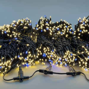 Комплект гирлянды на деревья 100 м., 5 лучей по 20 м., 24V, 1000 теплых-белых LED ламп, с мерцанием белого диода, черный каучук, IP54, LTC (ECO1000BLW-11-1WW)