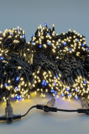 Комплект гирлянды на деревья 100 м., 5 лучей по 20 м., 24V, 1000 теплых-белых LED ламп, с мерцанием белого диода, черный каучук, IP54, LTC (ECO1000BLW-11-1WW)