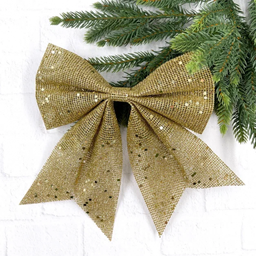 Бант Бриджит 20x24 см., 1 шт., золото с пайетками, Christmas DeLuxe (86831)  в Санкт-Петербурге