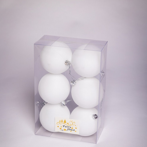 Набор пластиковых шаров Анет 80 мм., белый глянцевый, 6 шт., ЕлкиТорг (150334)