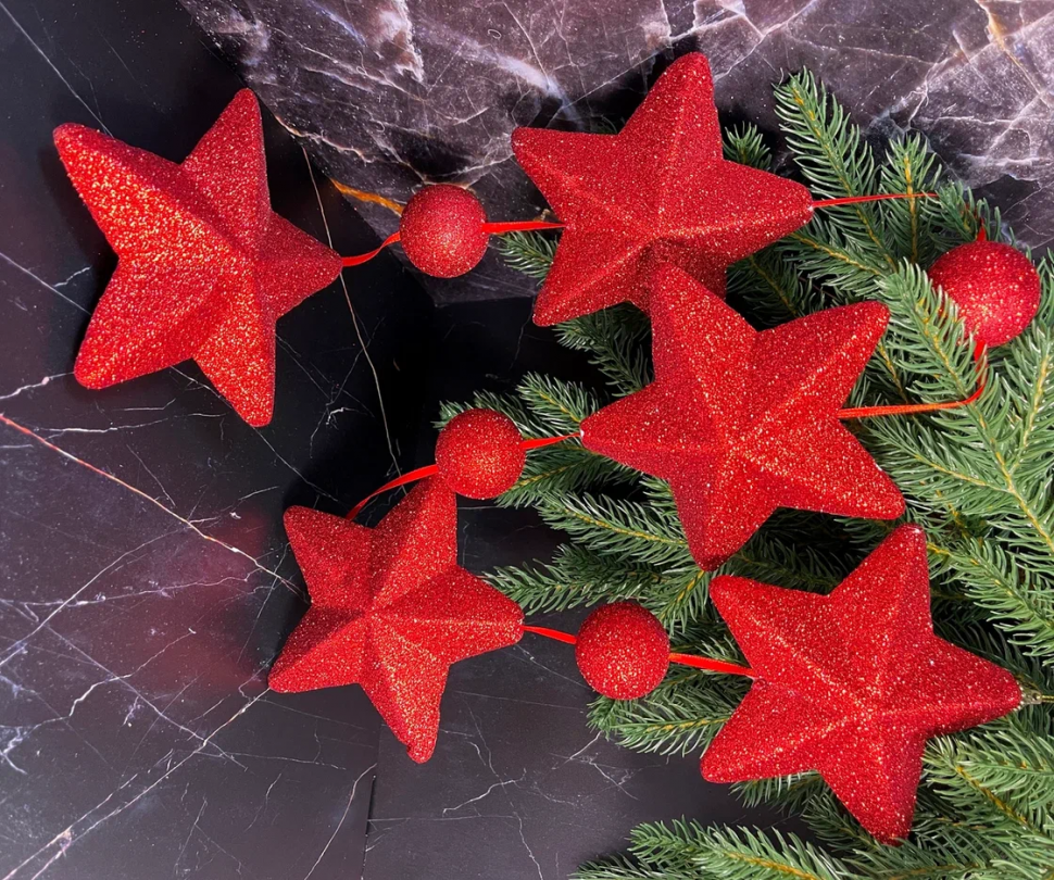 Гирлянда Звездопад 104 см., диаметр 13 см., красная, пенопласт, Christmas DeLuxe (89422) 