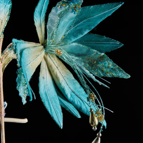 Декоративный цветок Стерлиции 41 см., бирюзовый, на клипсе, Christmas DeLuxe (88966)