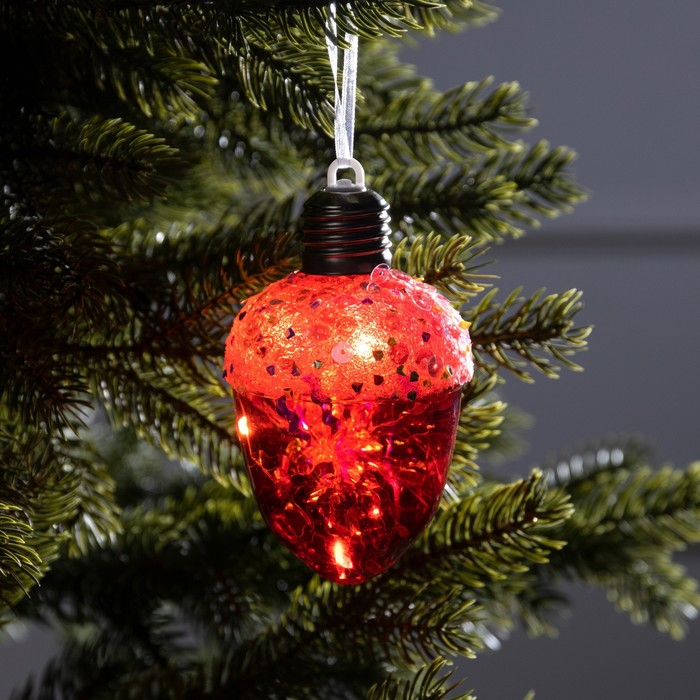 Ёлочный шар Жёлудь красный 12 см., батарейки, 4 LED, свечение тёплое белое, Luazon Lighting (9594227)