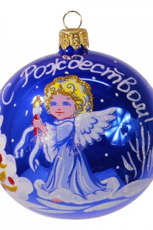 С1164/1 Стеклянный шар Рождественская сказка 85 мм.,синий, Ёлочка