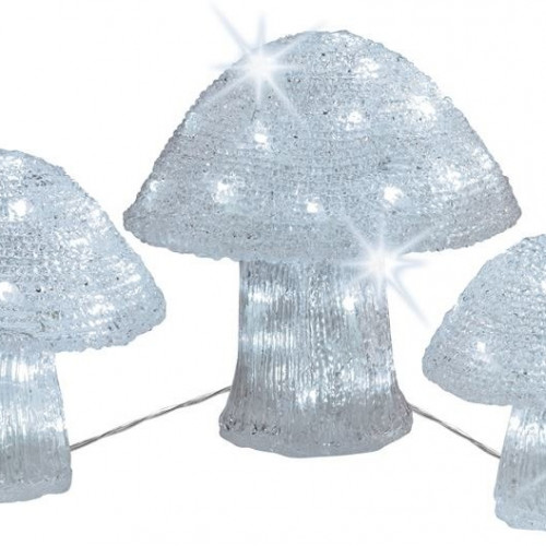 Светодиодные фигуры акриловые Грибы, 3 шт., 220V., 72 холодные белые LED лампы, прозрачный провод, Kaemingk (492214)