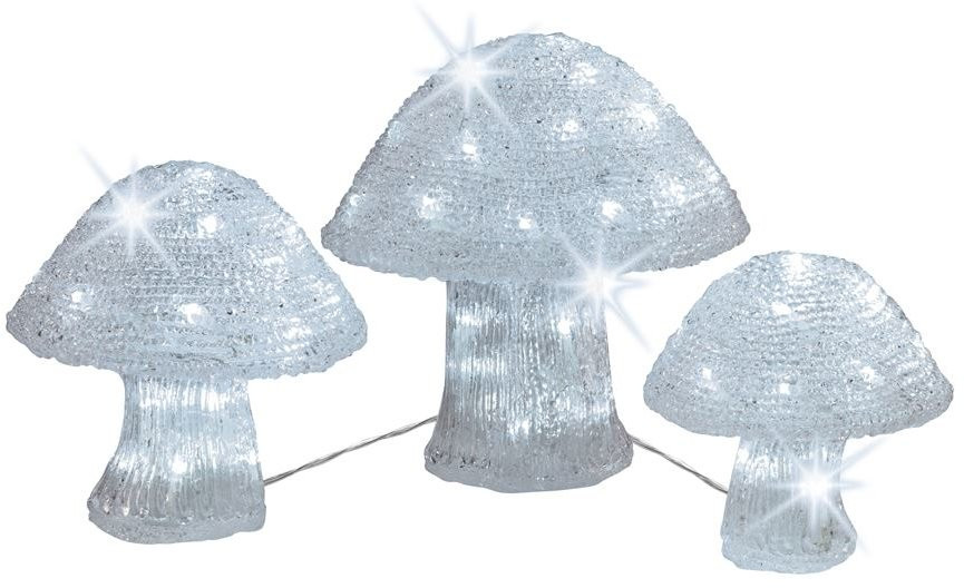 Светодиодные фигуры акриловые Грибы, 3 шт., 220V., 72 холодные белые LED лампы, прозрачный провод, Kaemingk (492214) в Белгороде
