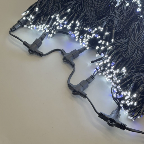 Комплект гирлянды на деревья 100 м., 5 лучей по 20 м., 24V, 1000 холодных-белых LED ламп, с мерцанием белого диода, черный каучук, IP54, LTC (ECO1000BLW-11-1W)