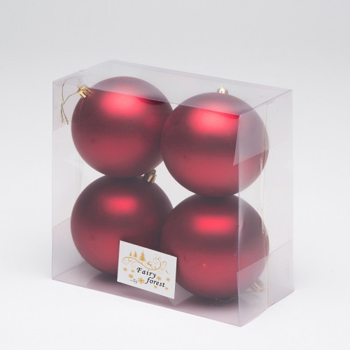 Набор пластиковых шаров Глория 100 мм., красный матовый, 4 шт., ЕлкиТорг (150400)