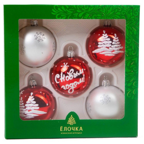 Набор стеклянных шаров Праздник 5 шт., 60 мм.,красный,  Ёлочка (С218/1)