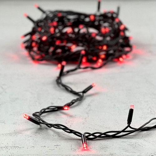 Светодиодная гирлянда Sealed мерцающая 10 м., 220V., 100 красных LED ламп, черный каучук, Beauty Led (LL100BL-1-2R)