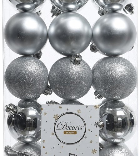 Набор пластиковых шаров Толедо 60 мм, серебро, 30 шт, Kaemingk (023264) 