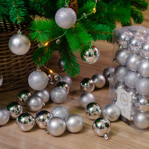 Набор пластиковых шаров Толедо 60 мм, серебро, 30 шт, Kaemingk (023264) 