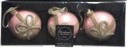 Набор стеклянных шаров  Золотой бант 80 мм, розовый, 3 шт, Kaemingk (060734/1) 