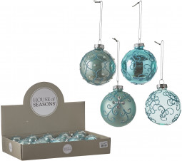 Набор стеклянных шаров с бусинками Роскошный 70 мм, 18 шт., бирюзовый, House of Seasons (83184)