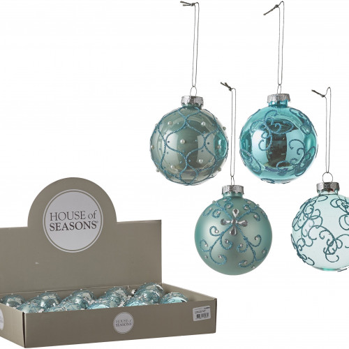 Набор стеклянных шаров с бусинками Роскошный 70 мм, 18 шт., бирюзовый, House of Seasons (83184)