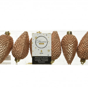 Пластиковая елочная игрушка Шишка коричневый, 80 мм., 6 шт., Kaemingk (028580)