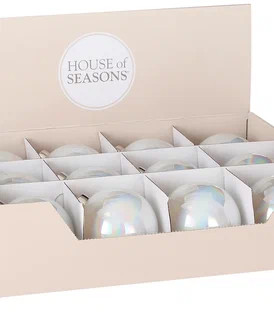 Набор стеклянных шаров Белый жемчуг 80 мм., 12 шт., House of Seasons (85803)