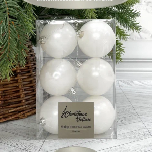 Набор пластиковых шаров Парис 80 мм., белый, 6 шт., Christmas DeLuxe (87060)