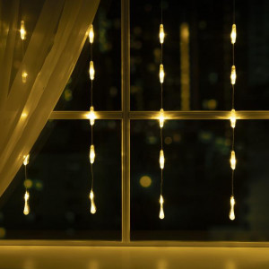Гирлянда-занавес Капли 2.5*0.65 м., IP20, прозрачная нить, 50 LED, свечение теплое белое, 8 режимов, 220 В., Luazon Lighting (3612412)