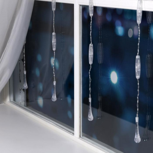 Гирлянда-занавес Капли 2.5*0.65 м., IP20, прозрачная нить, 50 LED, свечение теплое белое, 8 режимов, 220 В., Luazon Lighting (3612412)