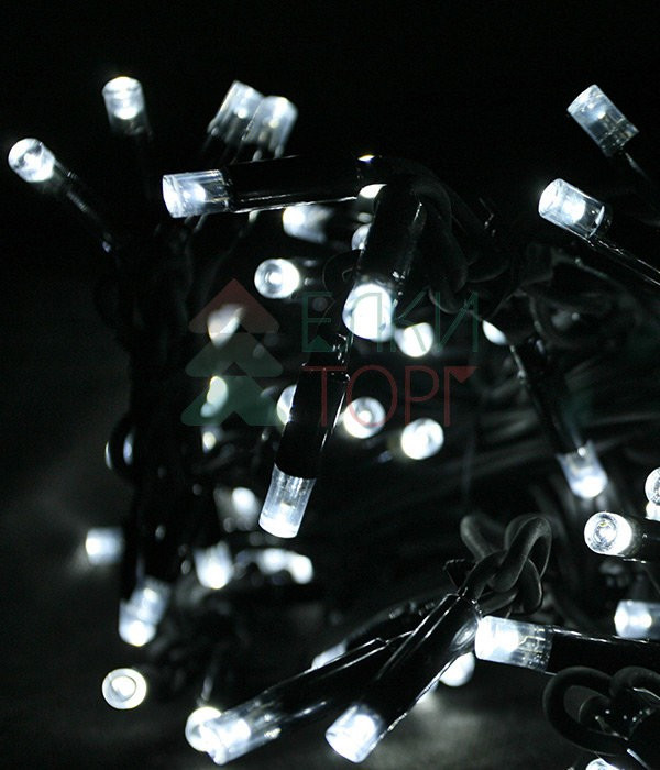 Светодиодная гирлянда Sealed мерцающая 10 м., 220V., 100 холодных белых LED ламп, черный каучук, Beauty Led (LL100BL-1-2W)