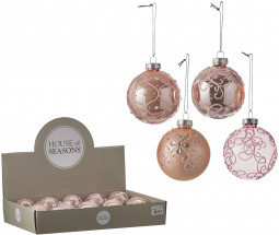 Набор стеклянных шаров с бусинками Роскошный 70 мм, 18 шт., нежно-розовый, House of Seasons (83185)