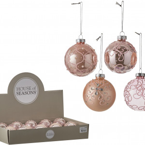 Набор стеклянных шаров с бусинками Роскошный 70 мм, 18 шт., нежно-розовый, House of Seasons (83185)