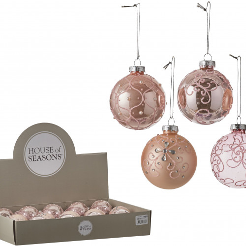 Набор стеклянных шаров с бусинками Роскошный 70 мм, 18 шт., нежно-розовый, House of Seasons (83185)